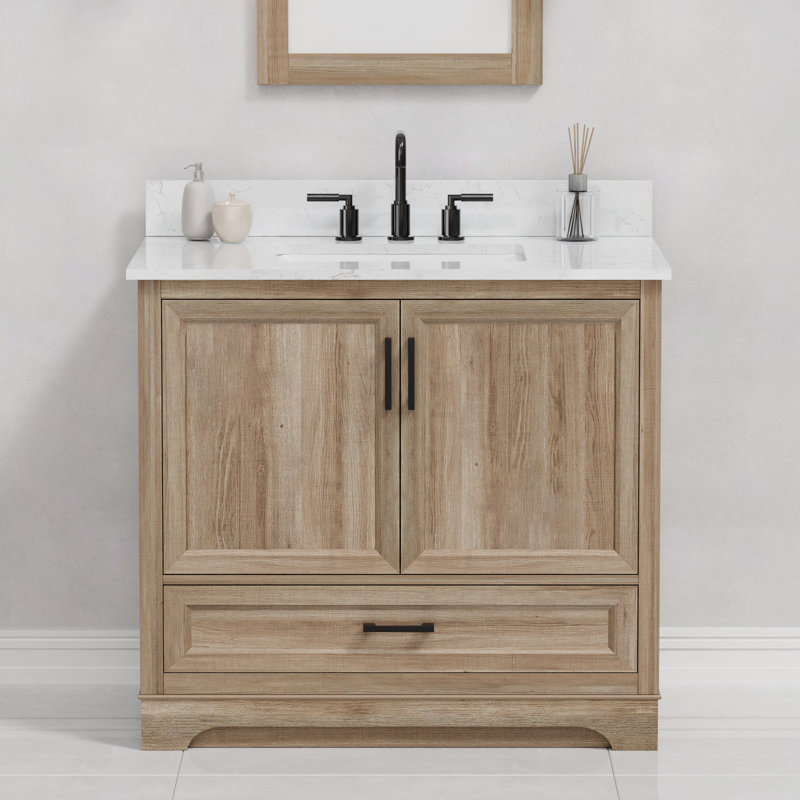 Meuble-lavabo simple 36 po avec plateau en marbre Retford pré-assemblé Retford, 37"