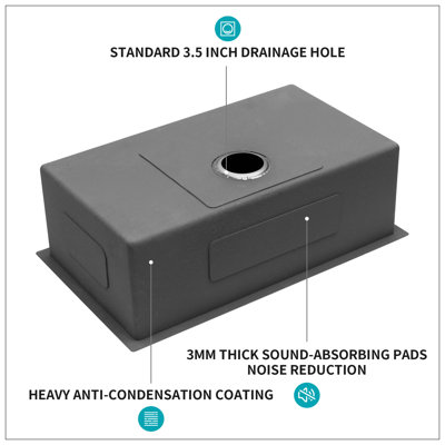 32 Inch Undermount Sink - 32" X 19" X 10" Gunmetal Black Undermount  Kitchen Sink 16 Gauge 10 Inch Deep Single Bowl Kitchen Sink Basin