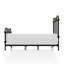 Très grand lit antique noir de style transitionnel, métal avec accents dorés brossés à la main, 7 broches aux extrémités, lit double, H / B et F / B, nécessite une base-129990349