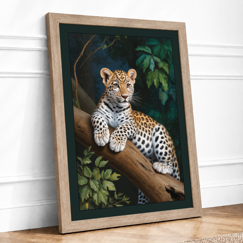 Leopard in Repose Boho - Framed Print, A4 - 29.7 x 21.0 cm, Oak