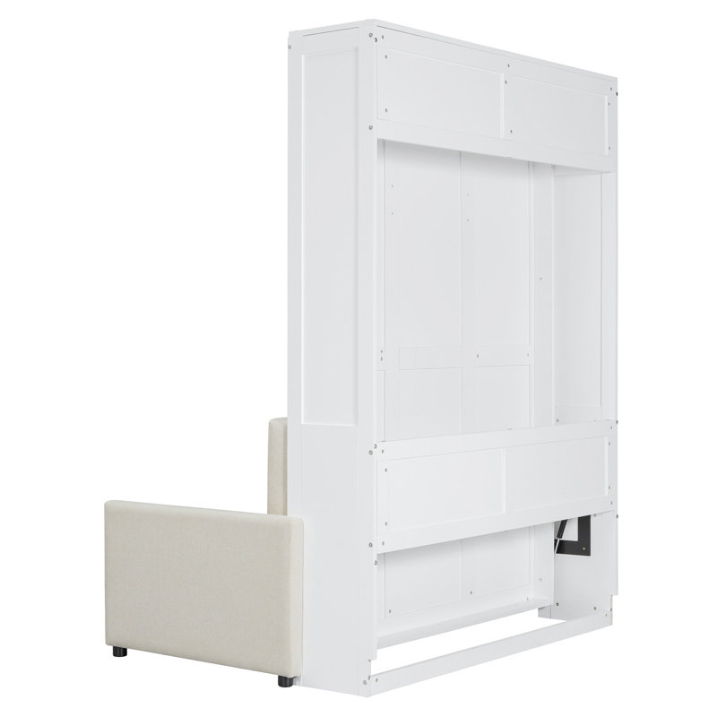 Lit escamotable double pleine grandeur avec coussin, blanc