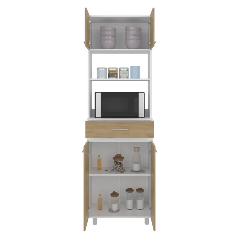 Lakeridge Pantry Cabinet – Modern Storage Solution with White and Macadamia Wood Finish