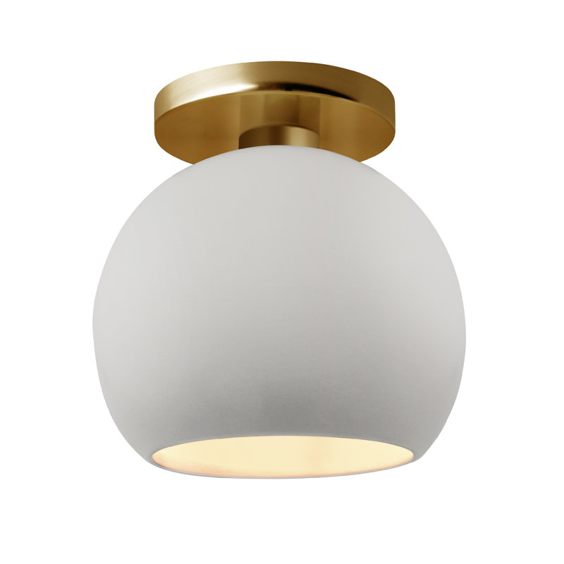 Plafonnier semi-encastré Radiance, H 9 po x l 10 po x P 10 po, Bisque / laiton poli, Laiton brossé
