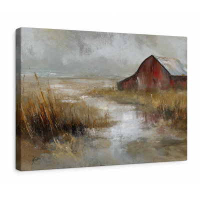 «Rainwashed Homestead», art mural sur toile Moody Farmhouse