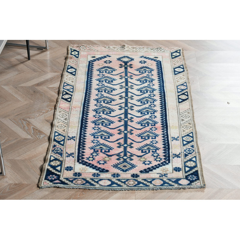 Petit tapis turc Anatolian rétro en laine brune tissé à la main pour un décor de vestibule avec un design Boho Oushak
