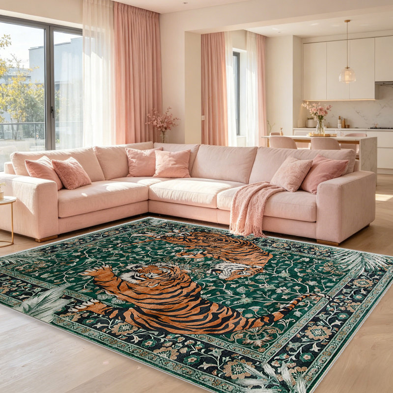 Green Tiger carpet-easy to clean, machine-washable, soft and comfortable; suitable for door mats, kitchens, living rooms, bedrooms, corridors, and laundry areas. Easy to clean, durable carpet for home decoration.