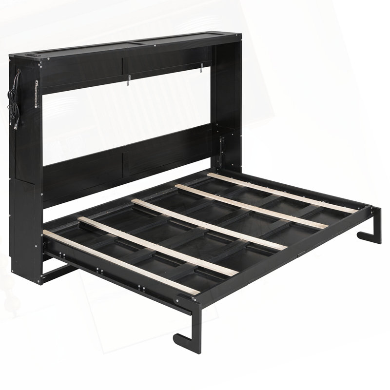 Lit escamotable moderne pliant sur le côté avec motif imprimé tendance, Grand lit, Noir