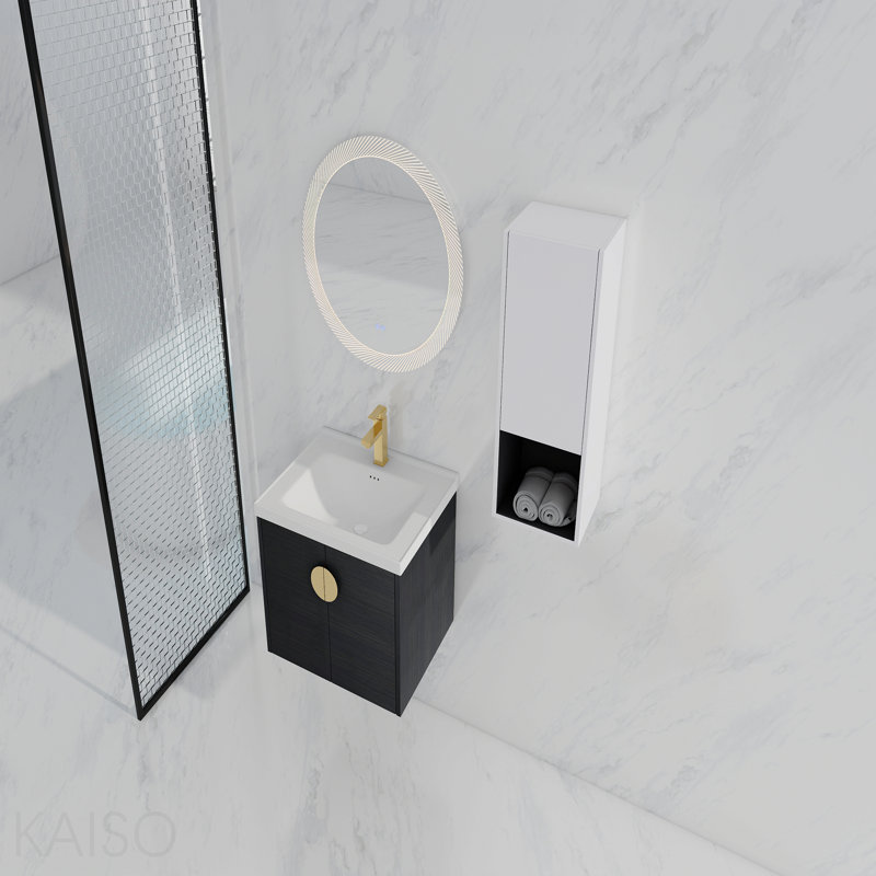Meuble-lavabo mural 24 po avec lavabo en céramique et armoire latérale, portes à fermeture en douceur, armoire combinée 00212WHK-06324BCT (KD-Packing)