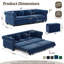 Canapé Chesterfield, canapé-lit gigogne 3 en 1 de 89 po, canapé-lit convertible, canapé-lit très grand, méridienne, canapé en velours 3 places avec repose-pieds mobile, bleu (ancien numéro de référence: W1885S00443 / W1885S00175)-322192271