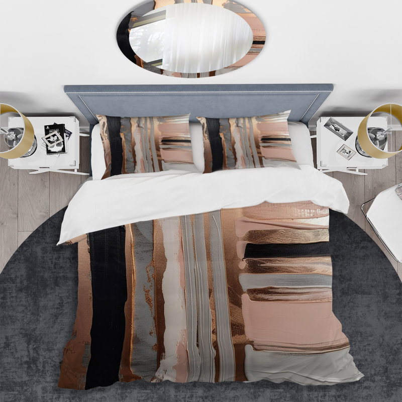 Ensemble de housse de couette en microfibre / polyester Rosegold and Pink Forms In Contemporary I