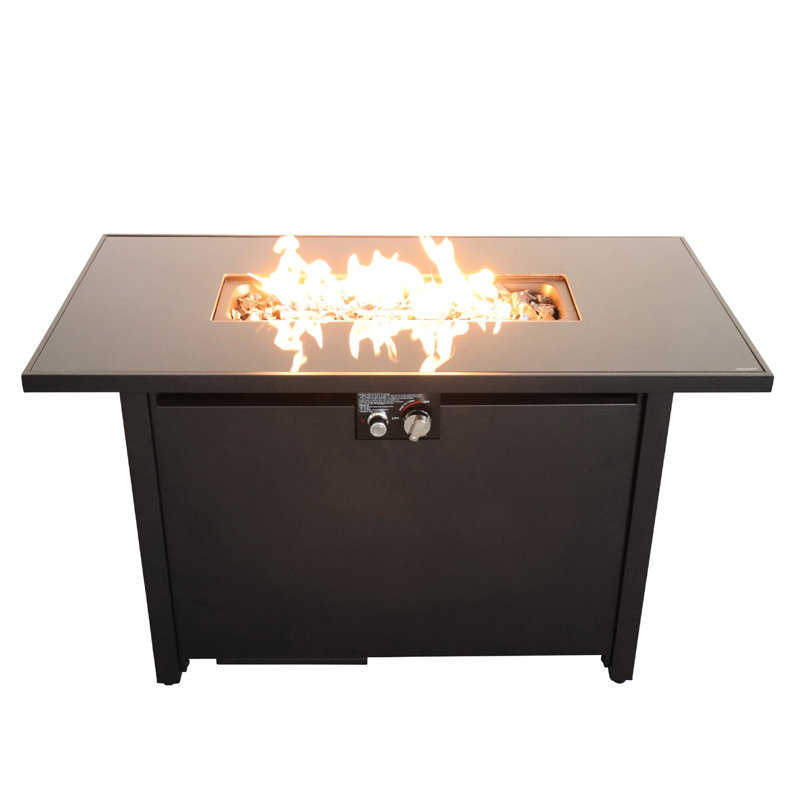 Table de foyer d'extérieur en acier, H 25 po x l 42 po, 50000, noir, chaleur et rouille, mélange de jardin moderne