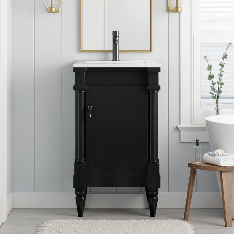 18-Inch Modern Freestanding Small Bathroom Vanity With Ceramic Sink, Storage Cabinet With Adjustable Shelf, Black