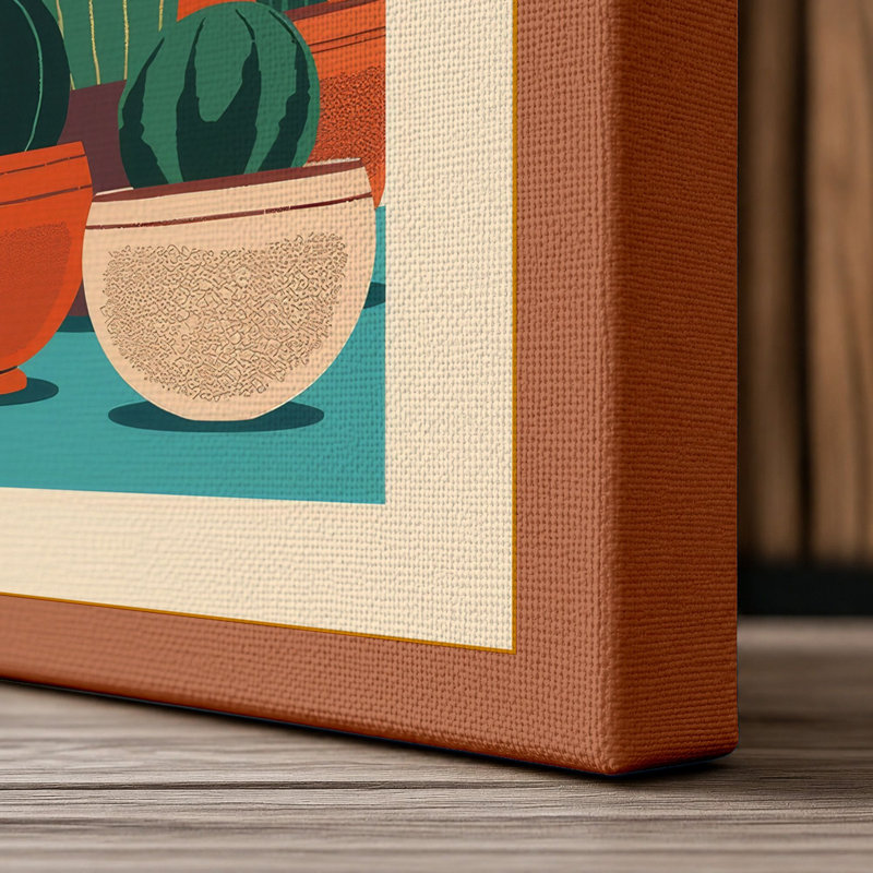 Desert Garden Mid-Century - Wrapped Canvas, 30x20 - 76.2 x 50.8 cm, Terracotta Border
