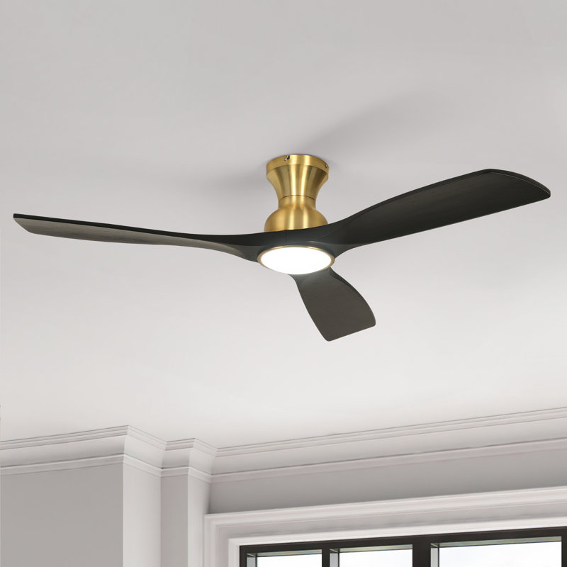 Ventilateur de plafond 52 po avec ensemble d'éclairage et télécommande Karlena, Gold with Midnight Blade