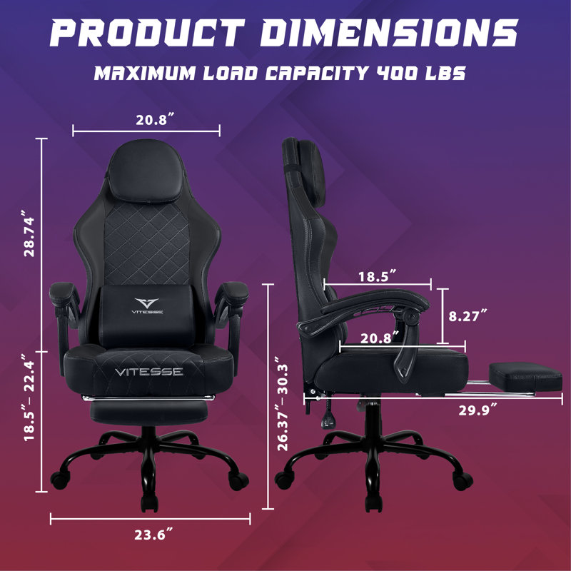 Adjustable Reclining Ergonomic Game Chair, Black