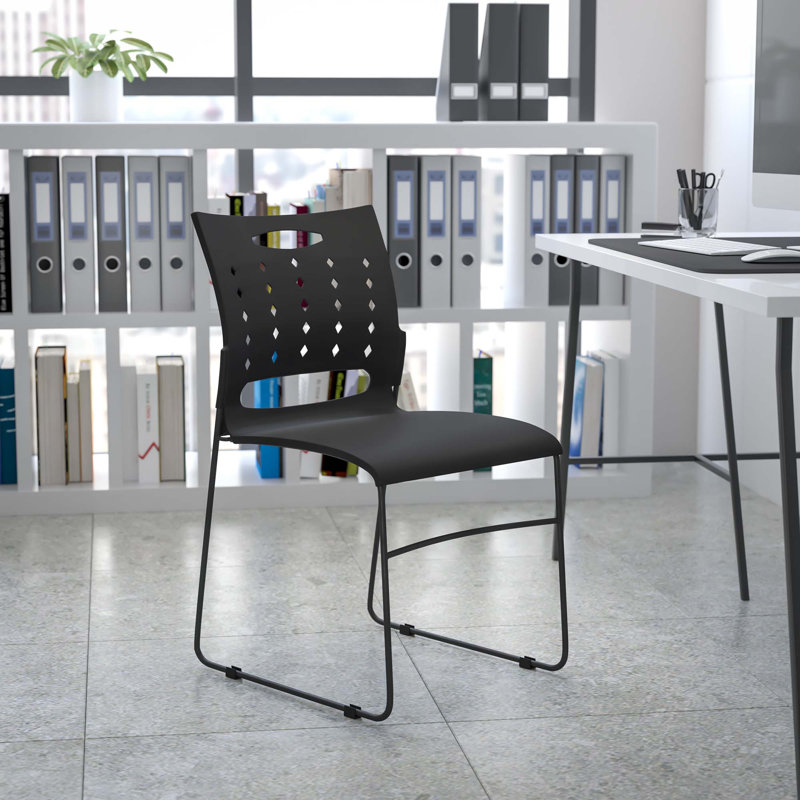 881 lb. Capacity Sled Base Stack Chair with Carry Handle and Air-Vent Back, Black