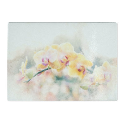 Tempered Glass Orchids Painting Chopping Board