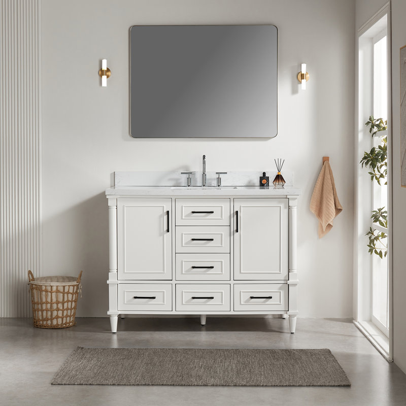Versatile Functionality With Premium Solid Wood Timeless White Freestanding Vanity For Elegant Bathrooms