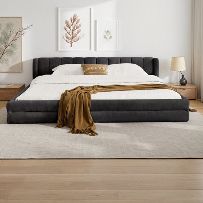 King Size Upholstered Bed Frame With Thick Fabric, Comfortable Upholstered Bed Frame, Chenille Fabric, With Headboard And Solid Bed Frame by Latitude Run