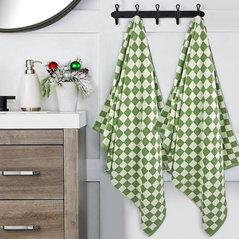 520GSM Premium Cotton Checkered Bath Towel 27.5x55 Inches Soft Highly Absorbent Large Bathroom Towel