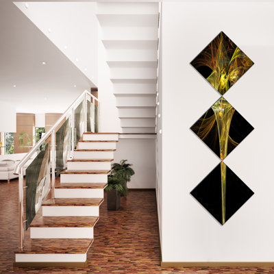 " Large Fractal Artwork Yellow " 3 - Pieces