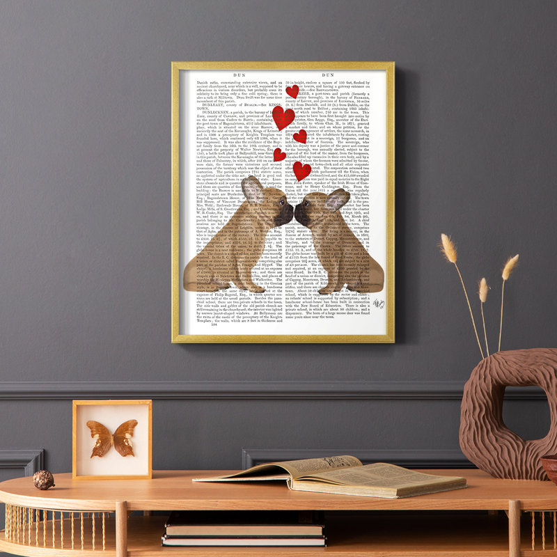 «French Kiss and Hearts», reproduction encadrée - bois massif, H 10 po x l 8 po