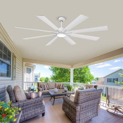 72in Modern 8 Blade Ceiling Fan, High Wind Power White Wooden Fan For Bedroom, Patio, Farmhouse