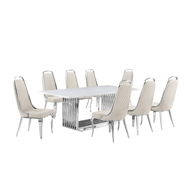 Ensemble de salle à manger Kenne, 9, Crème / argenté, Argent