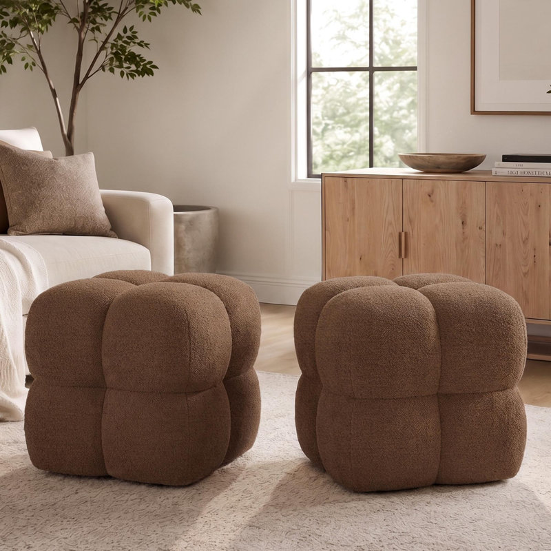 Hendina Upholstered Ottoman, Brown Teddy/Boucle