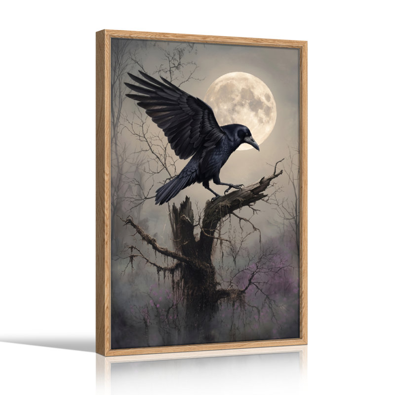 Ensemble de 1 tableau sur toile « Corbeau au clair de lune », 48"H x 36"W, Natural