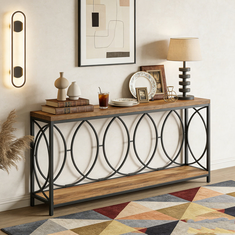 2-Tier Long Console Table Sofa Table Entryway Console with Storage Shelf