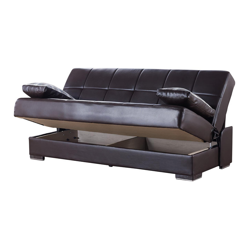 Daiyna Full / Double 42.1'' Faux Leather Convertible Sofa, Brown Faux Leather, 37.8" H x 42.1" W x 74.8" D