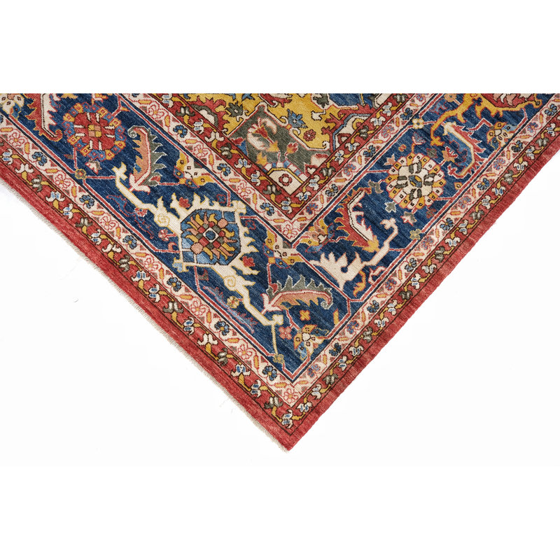 High-Quality Hand-Knotted Red And Navy Area Rug
