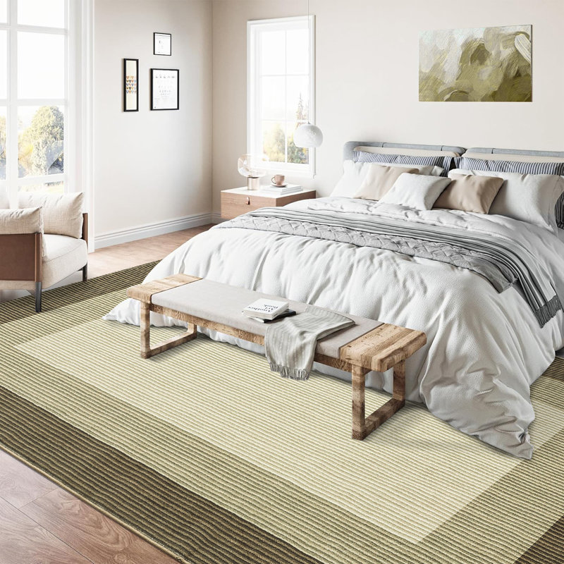 10X13FT Area Rug Machine Washable Modern Low Pile Non Slip Rugs Striped Edge Foldable Area Rug Stain Resistant Imitation Print Indoor Carpet Entryway Bathroom Rug Faux Wool Netural Rug for Dining Room