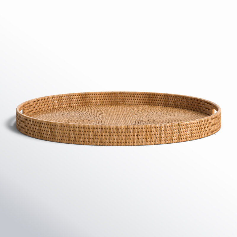 Ilonka Artifacts Rattan Oval Ottoman Tray With Cutout Handles, Honey Brown, 23"W x 20"D x 2"H