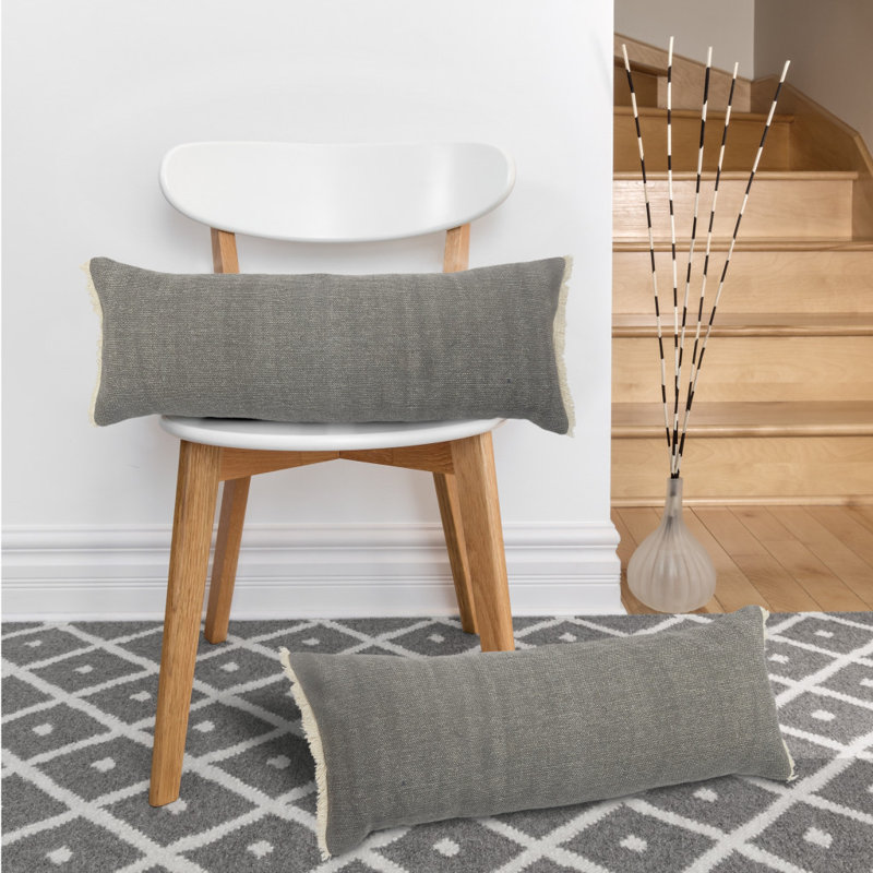 Oreiller 100% coton 14 po x 36 po avec fermeture à glissière 14 po, Gris / Blanc cassé