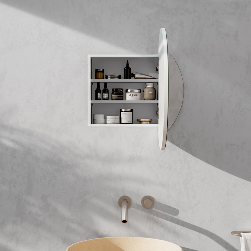 Recessed Frameless Single Door Medicine Cabinet with Adjustable Shelves, 24" H x 24" W x 4.75" D