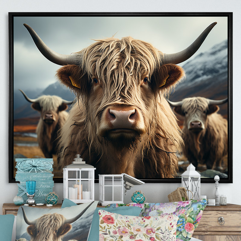 Majestic Highlands Yaks sur toile, H 30 po x l 40 po x P 1,5 po, Cadre flottant noir