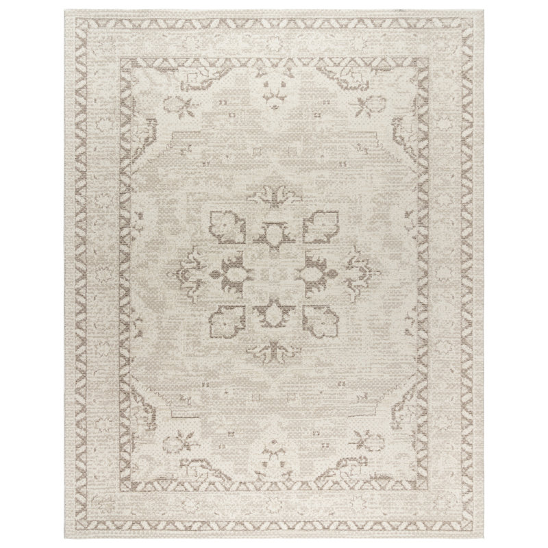 Tapis crème en polyester à motif de médaillon oriental transitionnel Taya Remy, Rectangle 8 pi 10 po x 13 pi 1 po