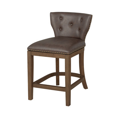  Tabouret de comptoir pivotant 26 po Carlynd, noyer et cuir brun, ensemble de 4