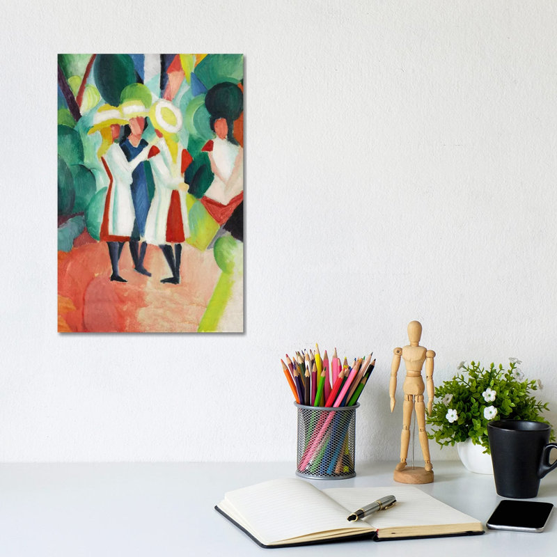 Three Girls In Yellow Straw Hats by August Macke - Wrapped Canvas Painting, 20.32 cm H x 30.48 cm W