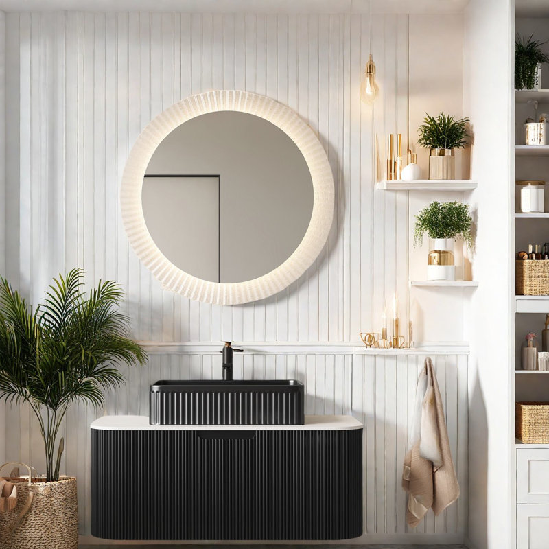 Meuble-lavabo et lavabo modernes peu encombrants, céramique noire mat durable