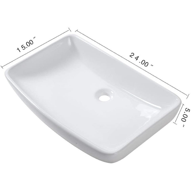 24" L x 15" W Bathroom Sink White Ceramic Rectangular Bathroom Vessel Sink