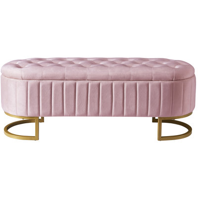 Elegant Upholstered Velvet Storage Ottoman With Button-Tufted,Storage Bench With Metal Legs For Bedroom,Living Room,Fully Assembled Except Legs