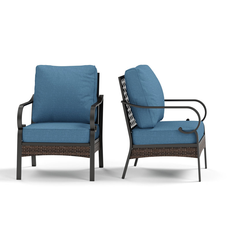 Méridienne d'extérieur en métal Hepatique, Coussin bleu denim / structure noire