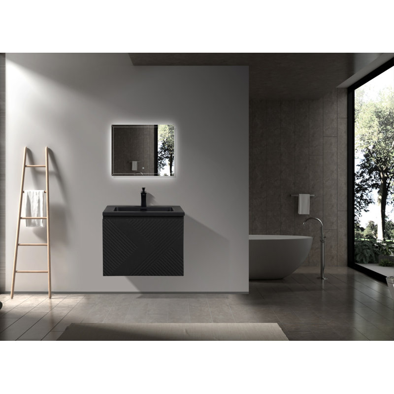 Lavabo de salle de bain rectangulaire encastrable en polymère noir avec trop-plein 23,5 po Alma