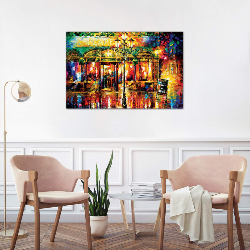 Clarens Misty Cafe by Leonid Afremov - Wrapped Canvas Painting, 66.04 cm H x 45.72 cm W x 1.91 cm D