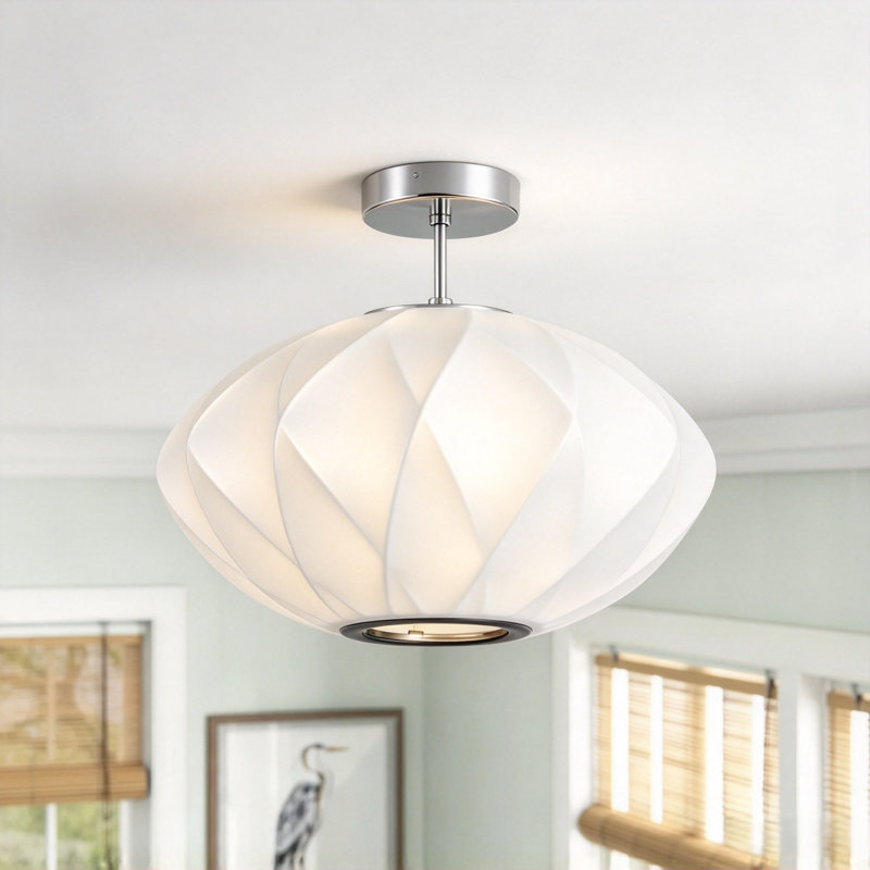 Fabric Semi Flush Mount, 9" H x 14" W x 14" D
