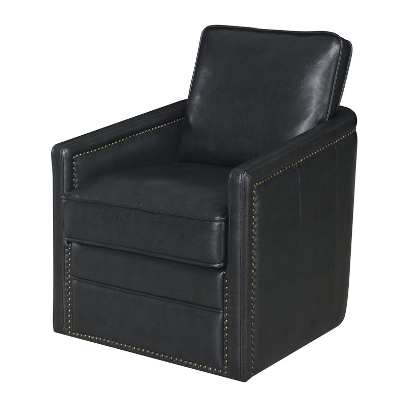 Coleigh Swivel Accent Chair ACCENT CHAIR, Black Leather
