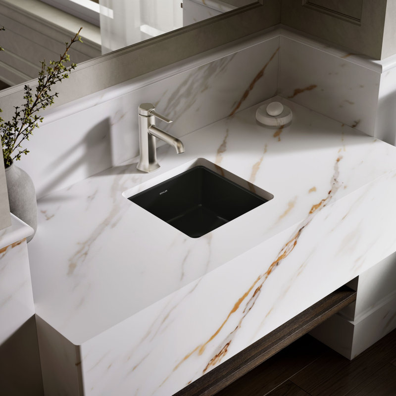 Verticyl Vitreous China Square Undermount Bathroom Sink with Overflow, Black